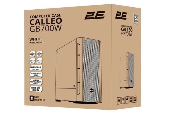 2E Gaming Корпус Calleo GB700W без БЖ 2xUSB3.0, 1xUSB2.0, 4x120мм ARGB, VGA 320мм, LCS ready, контролер з пультом, TG Side Window, mATX, білий 2E-GB700W фото