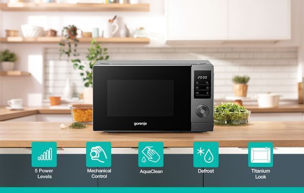 Gorenje Мікрохвильова піч Gorenje, 20л, електр. керув., 700Вт, дисплей, нерж MO20A3T4 фото