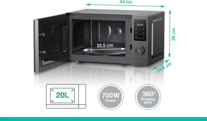 Gorenje Мікрохвильова піч Gorenje, 20л, електр. керув., 700Вт, дисплей, нерж MO20A3T4 фото