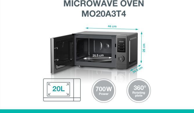 Gorenje Мікрохвильова піч Gorenje, 20л, електр. керув., 700Вт, дисплей, нерж MO20A3T4 фото