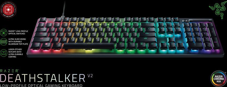 Razer Клавиатура механическая DeathStalker V2 105key, Red Switch, USB-A, EN/RU, RGB, чёрный RZ03-04500800-R3R1 фото