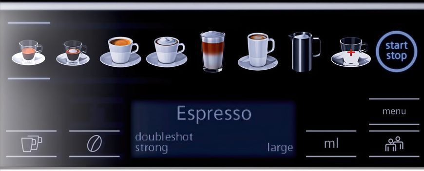 Siemens Siemens Coffee machine, 1.7L, auto capuchino maker, LED display, auto recipe-8, black-silver TE653M11RW фото