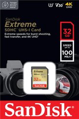 Карта памяти SanDisk SD 32GB C10 UHS-I U3 R100/W60MB/s Extreme V30 SDSDXVT-032G-GNCIN фото