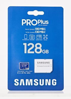 Samsung Карта памяти microSDXC 128GB C10 UHS-I R180MB/s PRO Plus MB-MD128SA/EU фото