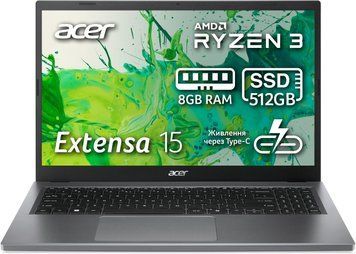 Acer Ноутбук Extensa EX215-24 15.6" FHD IPS, AMD R3-7320U, 16GB, F512GB, UMA, Lin, сірий NX.EJ5EU.002 фото