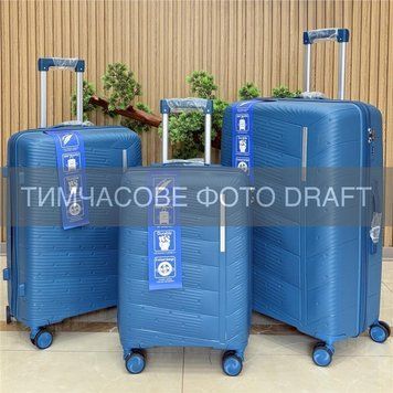 Набор чемоданов 2E, M7980, полипропилен, (L+M+S), молния anti theft, 4 колеса, кодовий замок, синий 2E-PP-M7980-SET3-BL фото