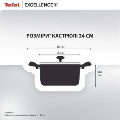 Tefal Casserole Tefal Excellence+, with lid, 24 cm, aluminum, glass, bakelite, black G3284653 фото