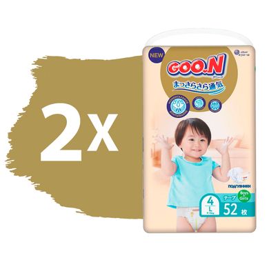 Підгузки GOO.N Premium Soft для дітей 9-14 kg (розмір 4(L), на липучках, унісекс, 104 шт) 863225-2 фото