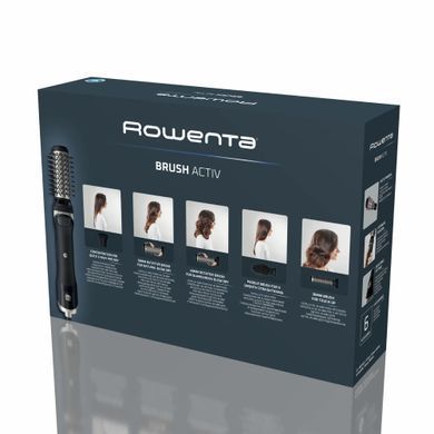 Rowenta Фен-щітка Renewal Brush Active, 1000Вт, 3 режими, іоніз-я, хол. обдув, оберт. насадка, 5 насадок, кераміка, чорний UB9540F0 фото