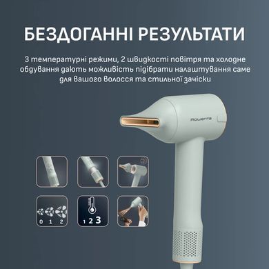 Rowenta Фен Blumia, 1300Вт, 3 режими, іоніз-я, хол. обдув, дисплей, бірюзовий HY5N12E0 фото