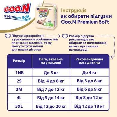 Підгузки GOO.N Premium Soft для дітей 9-14 kg (розмір 4(L), на липучках, унісекс, 104 шт) 863225-2 фото