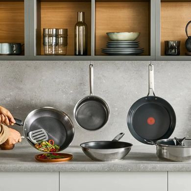 Tefal Сковорода ВОК Tefal Emotion+, 28см, нержавіюча сталь, бакеліт, чорний E3271944 фото