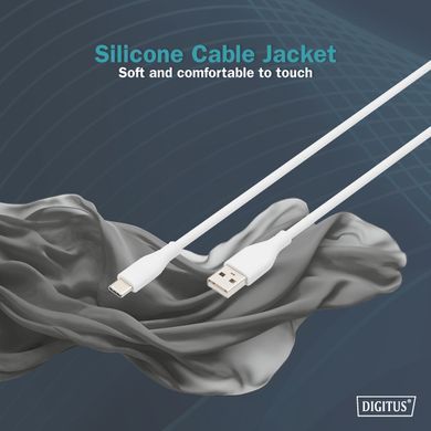 Digitus Кабель USB-A > USB-C заряджання/синхронізації, 2м, USB 2.0, 60W, силіконовий, білий AK-300340-020-W фото