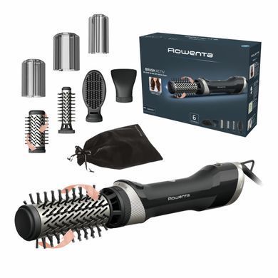 Rowenta Фен-щітка Renewal Brush Active, 1000Вт, 3 режими, іоніз-я, хол. обдув, оберт. насадка, 5 насадок, кераміка, чорний UB9540F0 фото