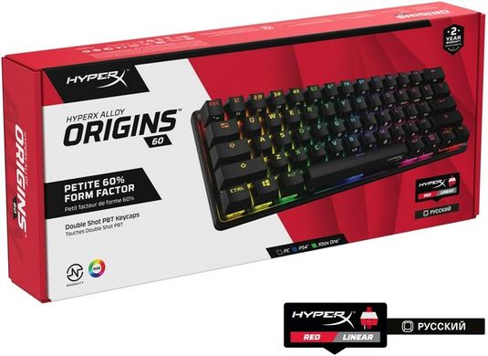 HyperX Клавиатура Alloy Origins 60 Red USB RGB ENG/RU Black 4P5N0AA фото