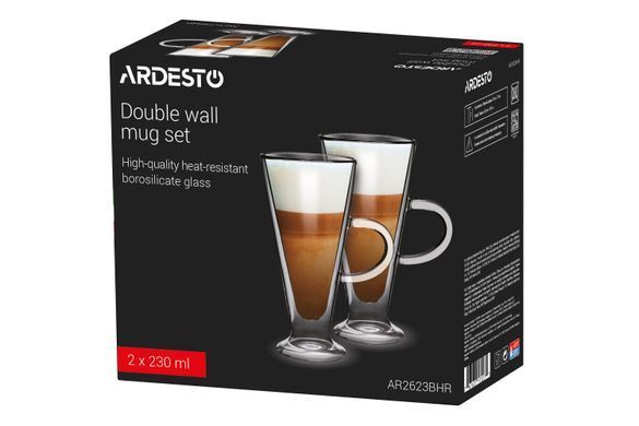 ARDESTO Набор чашек с ручками с двойными стенками, 230 мл, H 15,8 см, 2 шт, боросиликатное стекло AR2623BHR фото