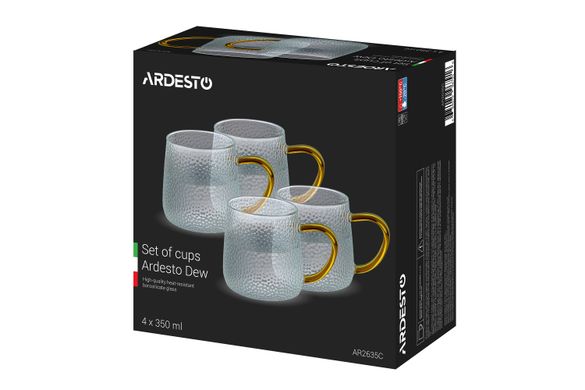 Набір чашок Ardesto Dew, 350 мл, 4 од., боросилікатне скло AR2635C фото