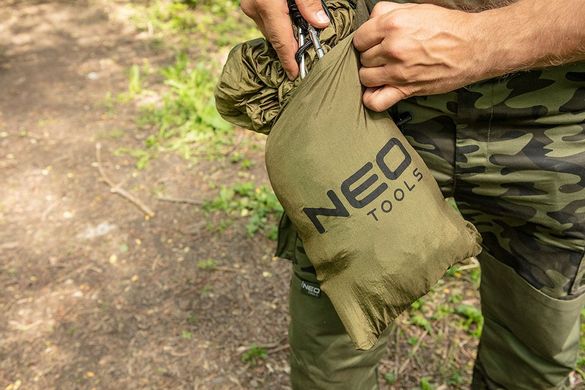 Гамак Neo Tools, з москітною сіткою, матеріал нейлон 210T, до 200кг, 330x140см, шнури, сумка для перенесення, зелений 63-123 фото