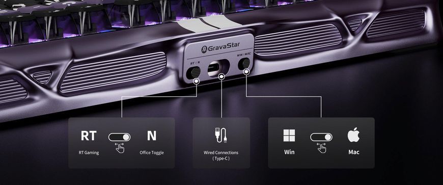GravaStar Клавіатура механічна Mercury V75 Pro 80keys, Magnetic Jade Gaming, 8K, USB-A, RGB, Iron Purple GS_V75_PRO_PL фото