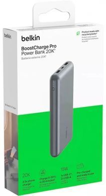 Belkin Акумулятор портативний літій-іонний Power Bank 20000мА&middot;год, 15Вт, 2хUSB-A/USB-C, cірий BPB012BTGY фото