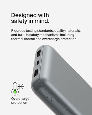 Belkin Акумулятор портативний літій-іонний Power Bank 20000мА&middot;год, 15Вт, 2хUSB-A/USB-C, cірий BPB012BTGY фото