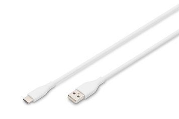 Digitus Кабель USB-A > USB-C заряджання/синхронізації, 1м, USB 2.0, 60W, силіконовий, білий AK-300340-010-W фото