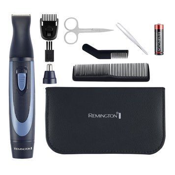 Remington Набор дорожный TRAVEL KIT для бороды, усов, носа, ушей, 1xAA, насадок-3, чехол, расческа, пинцет,кусачки,ножницы, сталь, черно-синий NE3890 фото