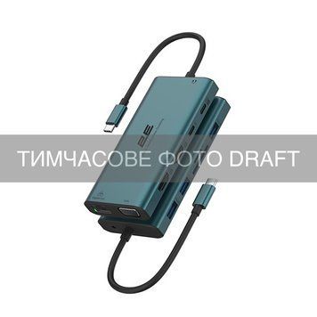 2E Хаб 2E USB-С > 3xUSB-A/2xUSB-C PD/2хHDMI/VGA/jack3.5/microSD/SD/Ethernet, 0.15м, Pine Green 2E-W3601 фото