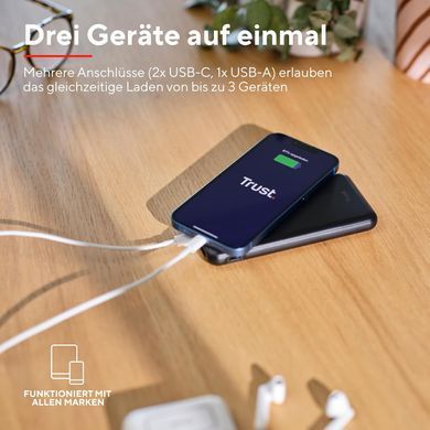 Trust Акумулятор портативний літій-іонний power bank Trust Redoh, 10000мА&middot;год, USB-A/2хUSB-C, 18W, QC 3.0, PD, чорний 24879_TRUST фото
