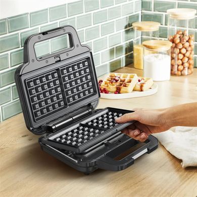 Tefal Мультимейкер UltraCompact 3in1 700Вт, тефлон, 3 пластини, корпус-метал, чорно-сірий SW383D10 фото