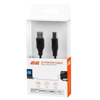 2E Кабель USB-A > USB-B синхронізації 1.8м, чорний 2E-W-3169m1.8 фото