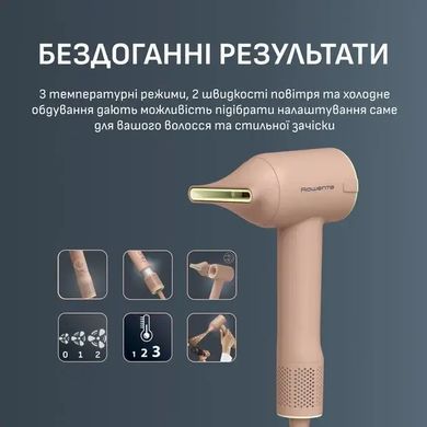 Rowenta Фен Blumia, 1300Вт, 3 режими, іоніз-я, хол. обдув, дисплей, рожевий HY5N11E0 фото