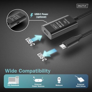 Digitus Подовжувач USB 3.2 Gen1 Active Cable 5G, C/M-C/F, 10м, чорний DA-73109 фото