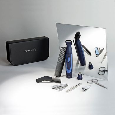 Remington Набір дорожній TRAVEL KIT, для бороди, вусів, носа та вух, насадок-3, чохол, гребінець, пінцет, кусачки, ножиці, сталь, чорно-синій NE3890 фото