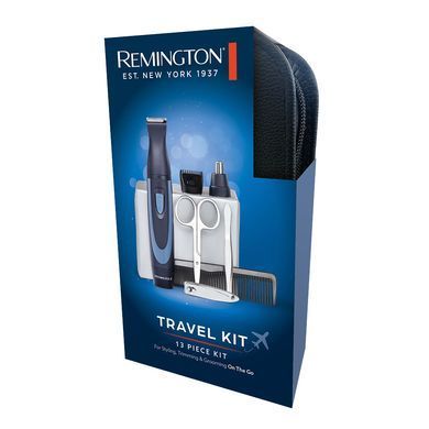 Remington Набір дорожній TRAVEL KIT, для бороди, вусів, носа та вух, насадок-3, чохол, гребінець, пінцет, кусачки, ножиці, сталь, чорно-синій NE3890 фото
