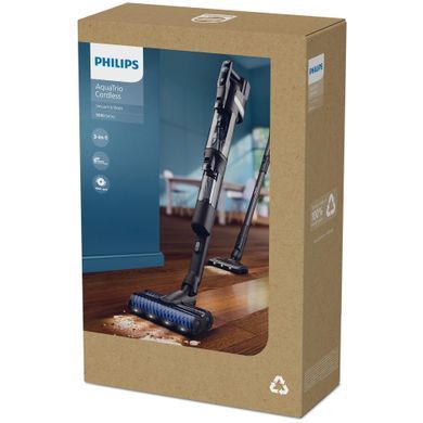 Philips Пилосос безпровідний AquaTrio, 9000 Series вологе прибирання, конт пил -0.42л, автон. робота до 25хв, PowerCyclone Aqua, турборежим, чорний XW9463/10 фото