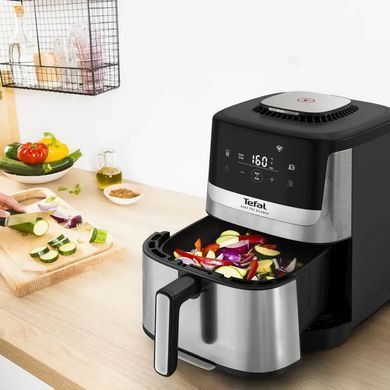 Tefal Мультипіч Easy Fry Silence, 1670Вт, чаша-5л, сенсорне керув., 10 програм, пластик, нерж. сталь-чорний EY552DE0 фото
