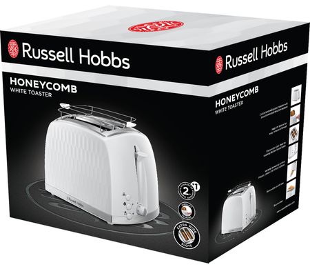 Тостер Russell Hobbs Honeycomb, 850Вт, пластик, широкі слоти, білий 26060-56 фото