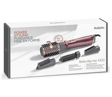 BaByliss Фен-щітка Beliss Big Hair, 1000Вт, 2 режими, іоніз-я, хол. обдув, кераміка, рожевий AS960E фото