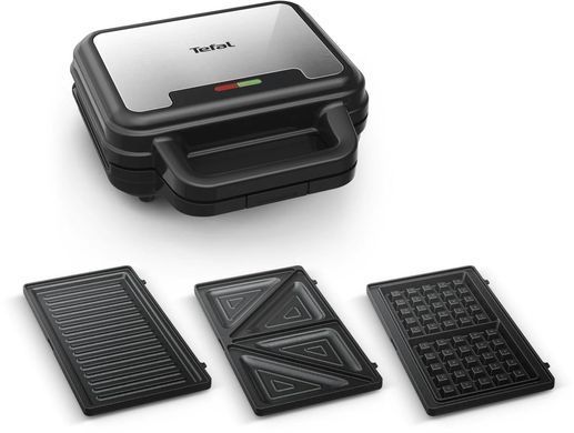 Tefal Мультимейкер UltraCompact 3in1 700Вт, тефлон, 3 пластини, корпус-метал, чорно-сірий SW383D10 фото