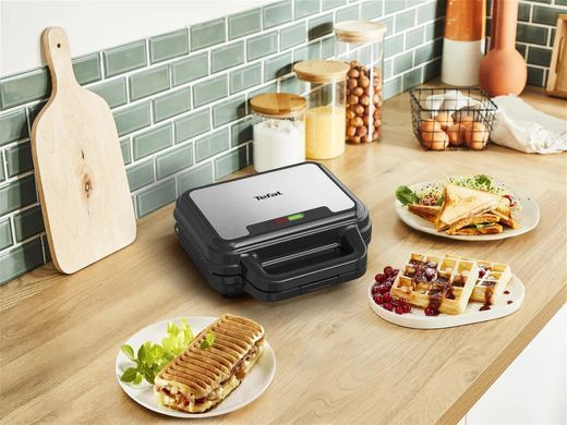 Tefal Мультимейкер UltraCompact 3in1 700Вт, тефлон, 3 пластини, корпус-метал, чорно-сірий SW383D10 фото
