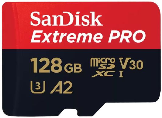Карта памяти SanDisk microSD 128GB C10 UHS-I U3 R200/W90MB/s Extreme Pro V30 + SD SDSQXCD-128G-GN6MA фото