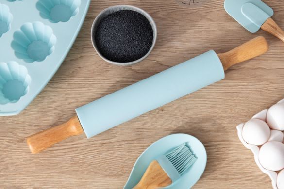 Скалка для теста Ardesto Tasty baking, голубой, 43,5 см, силикон, дерево. AR2323T фото