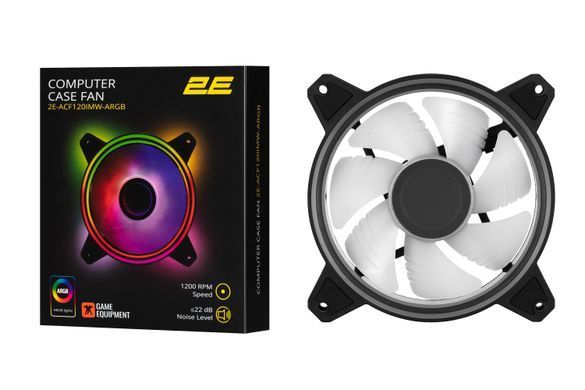 Корпусный вентилятор 2E Gaming Air Cool Infinity M ACF120IMW-ARGB, 120mm, 1200rpm, 3pin, 3pin+5VAura, 22dBa 2E-ACF120IMW-ARGB фото