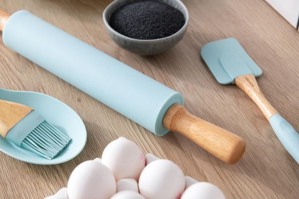 Скалка для теста Ardesto Tasty baking, голубой, 43,5 см, силикон, дерево. AR2323T фото