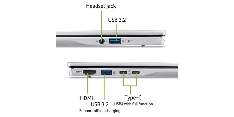 Acer Ноутбук Swift 14 AI SF14-61T 14" WUXGA IPS, AMD R9-365, 16GB, F512GB, UMA, Win11, сріблястий NX.J1CEU.001 фото