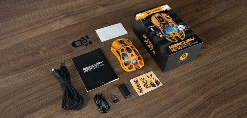 GravaStar Миша GravaStar Mercury M1 Pro, magnesium alloy body, BT/WL/USB-A, RGB, Battle-Worn Yellow GSM1PRO_YLW фото