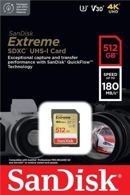 SanDisk Карта памяти SD 512GB C10 UHS-I U3 R180/W130MB/s Extreme V30 SDSDXVV-512G-GNCIN фото