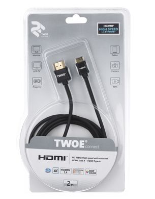 Кабель 2Е HDMI 1.4 (AM/mini AM), Ultra Slim, High Speed, Alumium, black, 2m - купити в інтернет-магазині Coolbaba Toys