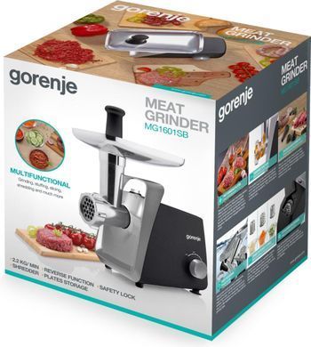 Gorenje Мясорубка, 1600Вт, 2,2кг/мин, 2 решетки, пластик+металл, черный MG1601SB фото